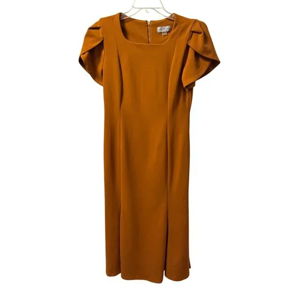 Marc New York Brown Midi Dress W/ Pleated Puff Sleeves size 8 Dress - Picture 2 of 12